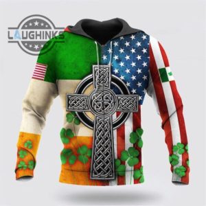 st patricks day hoodie irish american flag celtic cross saint patricks day hoodie tshirt sweatshirt mens womens irish saint pattys day gift lucky clovers shamrock tee laughinks 1 1