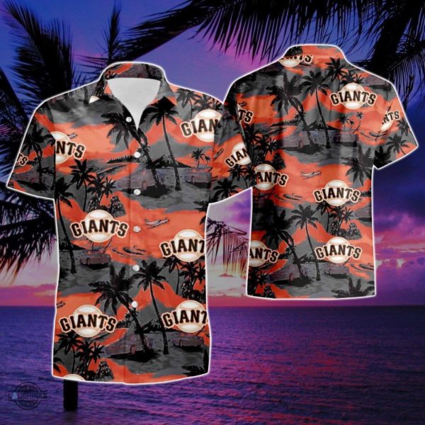 san francisco giants hawaiian shirt and shorts sf giants baseball aloha beach shirts all over printed mlb spring training summer game day button up shirt laughinks 1