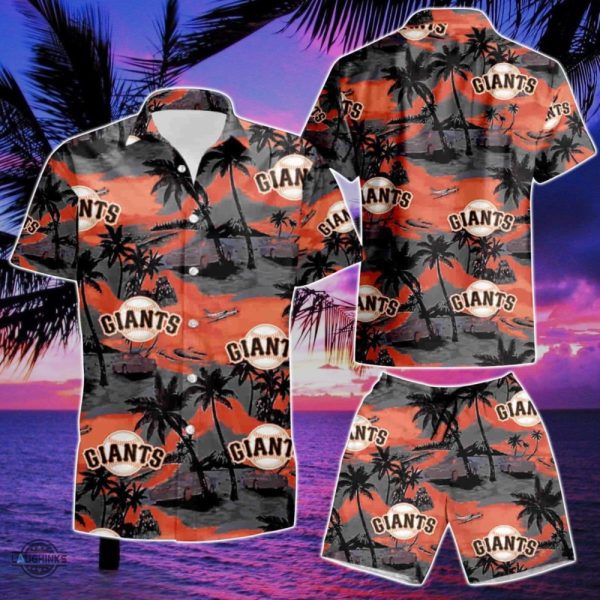 san francisco giants hawaiian shirt and shorts sf giants baseball aloha beach shirts all over printed mlb spring training summer game day button up shirt laughinks 2