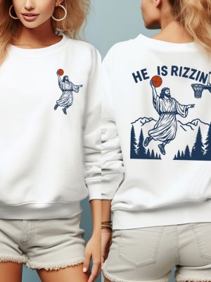 He Is Rizzin Humor Easter Shirt Jesus Funny Sweatshirt Christian Easter Tshirt Jesus Basketball Easter Hoodie Two Side Religious Tee revetee 2