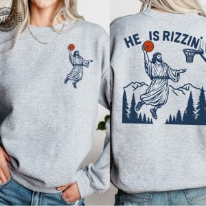 He Is Rizzin Humor Easter Shirt Jesus Funny Sweatshirt Christian Easter Tshirt Jesus Basketball Easter Hoodie Two Side Religious Tee revetee 4