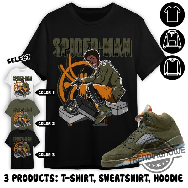 Jordan 5 Olive Shirt Spiderman Sneaker Shirt To Match Sneaker Green Olive Green And Orange Shirt Olive Green 5S Shirt trendingnowe 1