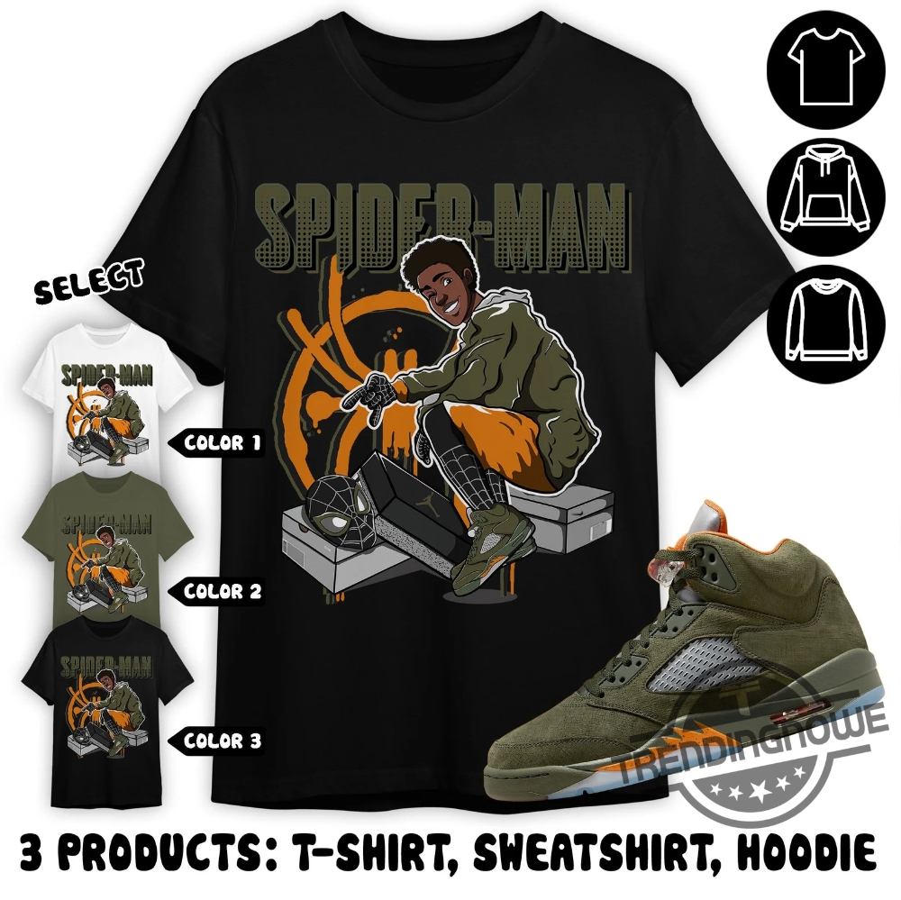 Jordan 5 Olive Shirt Spiderman Sneaker Shirt To Match Sneaker Green Olive Green And Orange Shirt Olive Green 5S Shirt
