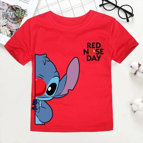 Red Nose Day Peeking Lilo Stitch Shirt Funny Cute Designer Shirt Red Nose Day Outfit Ideas Childrens Red Nose Day T Shirts Unique revetee 1