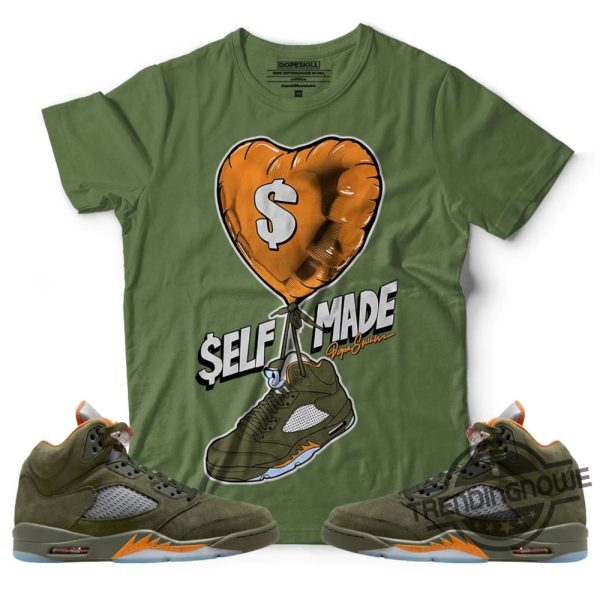 Set Jordan 5 Olive Army Solar Orange Shirt Match Dopeskill Jordan 5 Olive Shirt Sweatshirt Hoodie trendingnowe 6