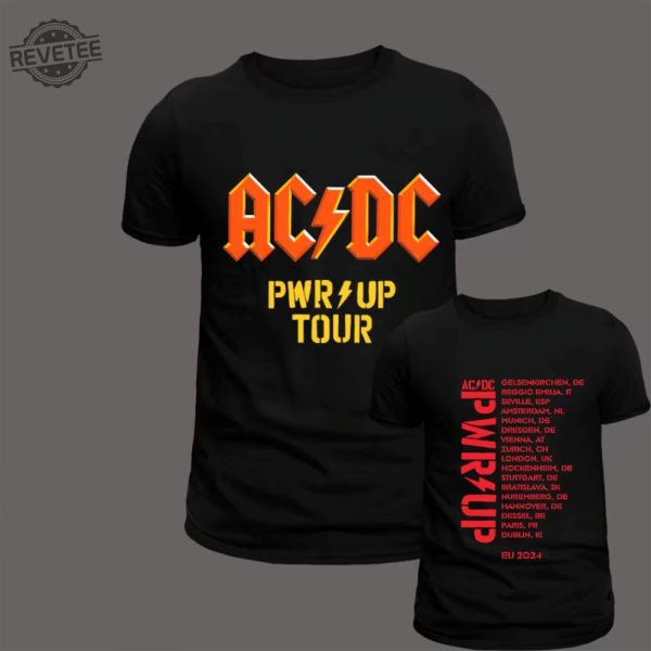 Rock Tour Shirt Europe 2024 Power Up Limited Edition Concert Merchandise Black Acdc Tour 2024 Acdc World Tour 2024 Unique revetee 1