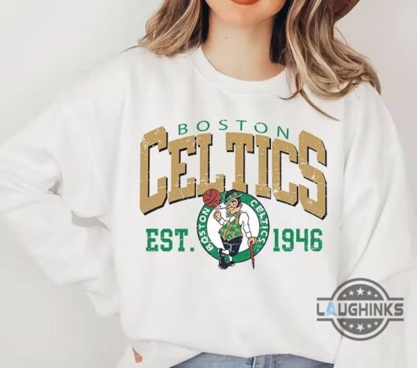 boston celtics crewneck sweatshirt hoodie tshirt mens womens kids retro basketball crew neck shirts vintage 90s boston logo shirts nba celtics game day tee laughinks 1