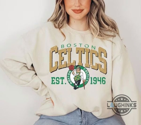 boston celtics crewneck sweatshirt hoodie tshirt mens womens kids retro basketball crew neck shirts vintage 90s boston logo shirts nba celtics game day tee laughinks 2