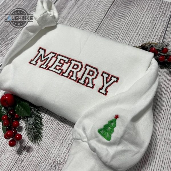 merry embroidered sweatshirt womens embroidered sweatshirts tshirt sweatshirt hoodie trending embroidery tee gift laughinks 1