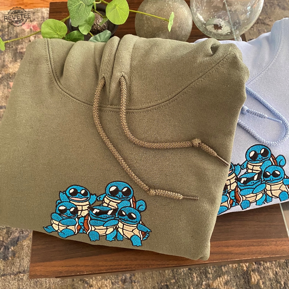 Squad Of Squirtle 90S Edition Embroidered Sweater Personal Anime Gift Hoodie Squirtle Squad Pokemon Horizons Characters Unique