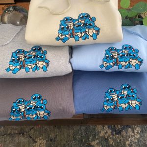 Squad Of Squirtle 90S Edition Embroidered Sweater Personal Anime Gift Hoodie Squirtle Squad Pokemon Horizons Characters Unique revetee 4