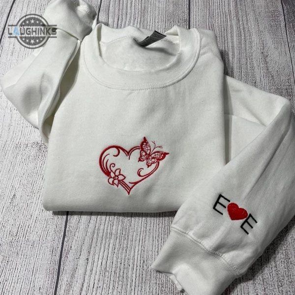 valentine sweatshirt butterfly heart embroidered sweatshirt womens embroidered sweatshirts tshirt sweatshirt hoodie trending embroidery tee gift laughinks 1