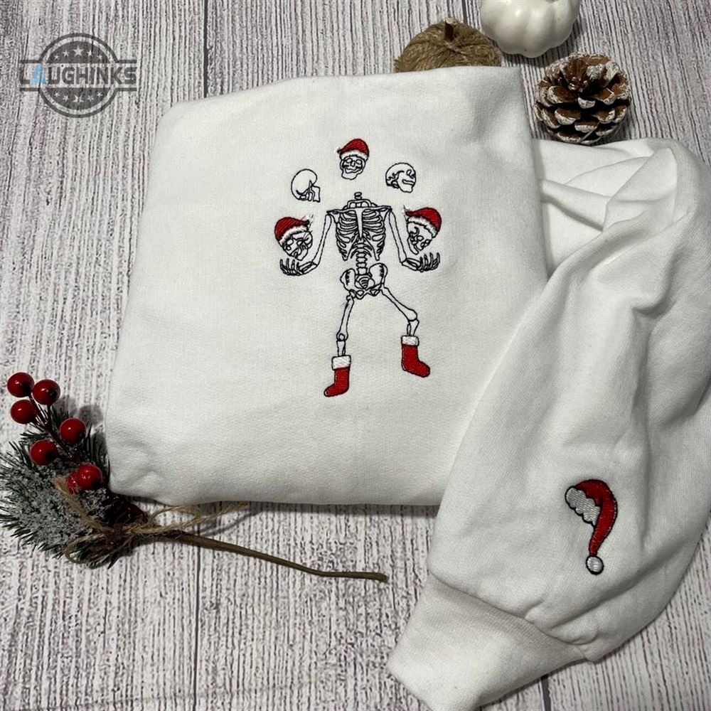 Skeleton Christmas Embroidery Sweatshirt Womens Embroidered Sweatshirts Tshirt Sweatshirt Hoodie Trending Embroidery Tee Gift