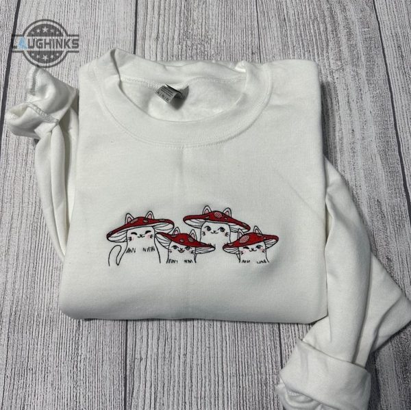 delightful mushroom cats embroidered crewneck womens embroidered sweatshirts tshirt sweatshirt hoodie trending embroidery tee gift laughinks 1 1