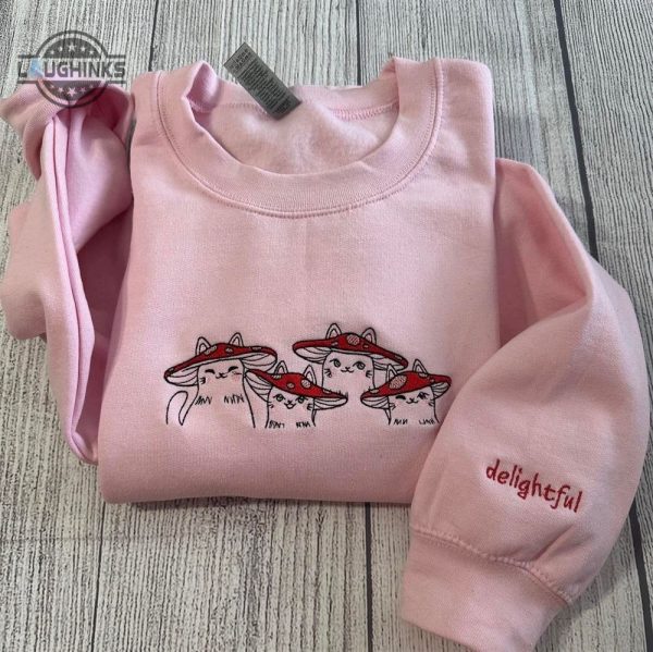 delightful mushroom cats embroidered crewneck womens embroidered sweatshirts tshirt sweatshirt hoodie trending embroidery tee gift laughinks 1 2