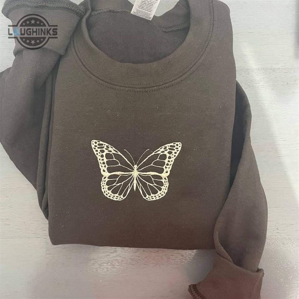 Vintage Butterfly Custom Embroidered Sweatshirt Womens Embroidered Sweatshirts Tshirt Sweatshirt Hoodie Trending Embroidery Tee Gift