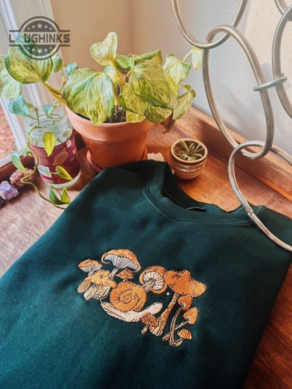 green mushroom snail embroidered crewneck embroidered sweatshirt mushroom apparel embroidery tshirt sweatshirt hoodie gift laughinks 1