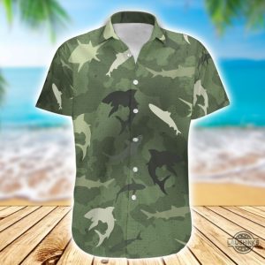 shark camo hawaiian shirt aloha summer beach button up shirts and shorts