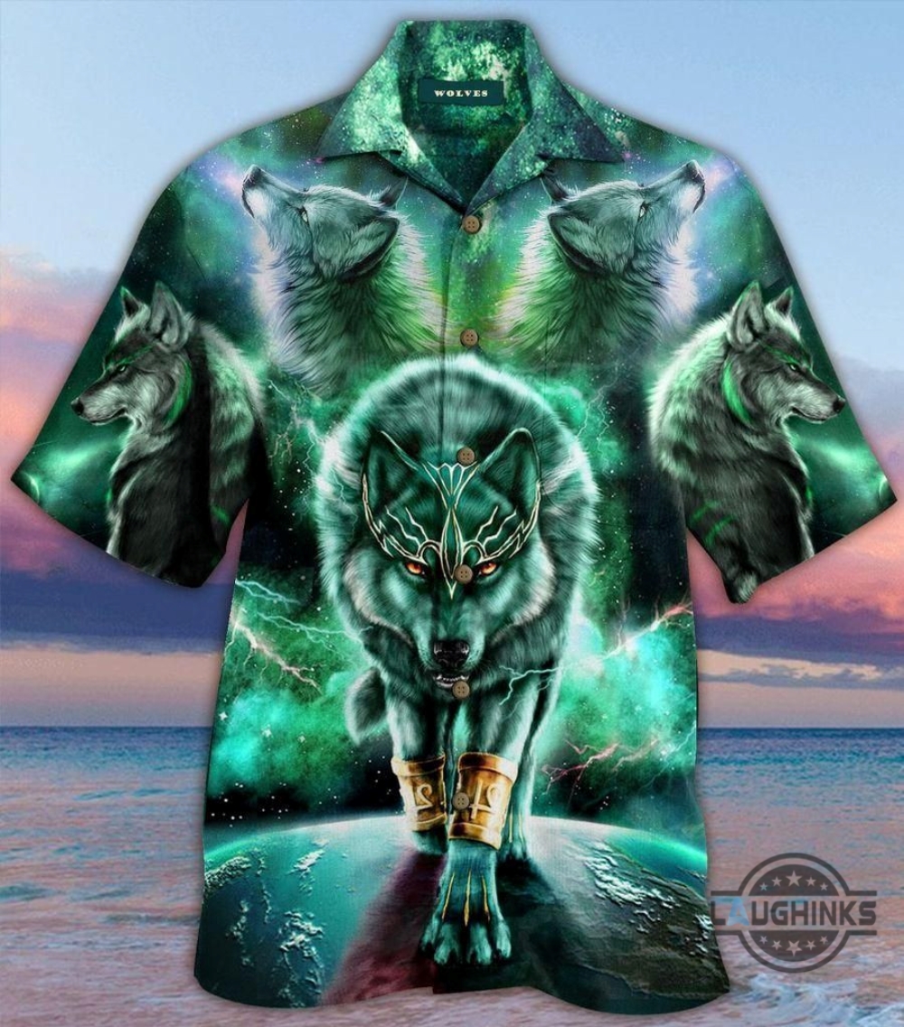 Green Galaxy Wolf Tropical Hawaiian Shirt 131 Aloha Hawaii Shirts Aloha Summer Beach Button Up Shirts And Shorts