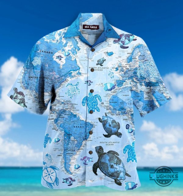 turtle blue map hawaiian shirt aloha summer beach button up shirts and shorts