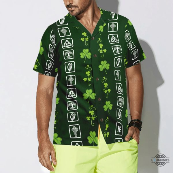shamrock irish symbols hawaiian shirt aloha summer beach button up shirts and shorts laughinks 1 2