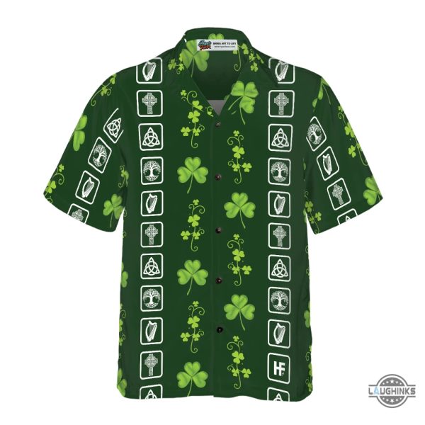 shamrock irish symbols hawaiian shirt aloha summer beach button up shirts and shorts laughinks 1 3