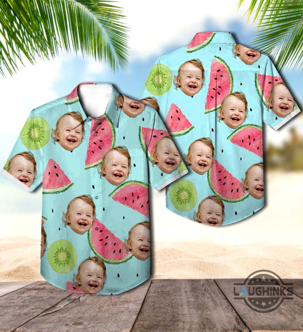 Custom Photo Hawaiian Shirts  Baby Kiwi Watermelon  Custom Face Shirt All Over Aloha Summer Beach Button Up Shirts And Shorts