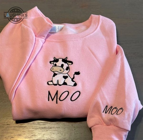 cow sitting embroidered sweatshirt womens embroidered sweatshirts tshirt sweatshirt hoodie trending embroidery tee gift laughinks 1 5