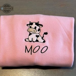 cow sitting embroidered sweatshirt womens embroidered sweatshirts tshirt sweatshirt hoodie trending embroidery tee gift laughinks 1 6