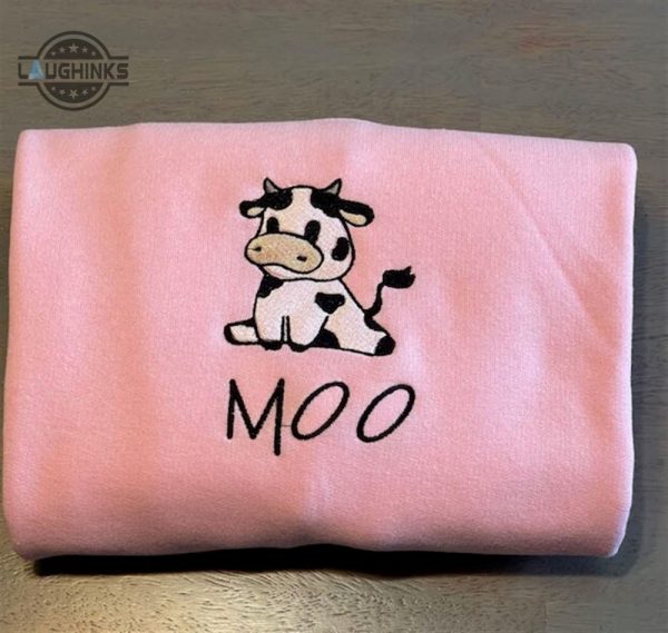 cow sitting embroidered sweatshirt womens embroidered sweatshirts tshirt sweatshirt hoodie trending embroidery tee gift laughinks 1 6