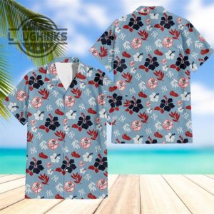 new york yankees tropical aloha 2023 blue hawaiian shirt ny yankees button up shirt and shorts mlb baseball aloha beach shirt laughinks 1