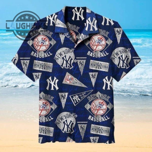 baseball new york yankees hawaiian shirt gift for baseball fans ny yankees button up shirt and shorts mlb baseball aloha beach shirt laughinks 1