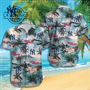 new york yankees bronx bombers aloha hawaiian shirt yankees hawaiian shirt ny yankees button up shirt and shorts mlb baseball aloha beach shirt laughinks 1