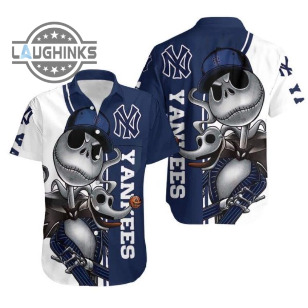 New York Yankees Jack Skellington Hawaiian Shirt Baseball Fans Gift Ny Yankees Button Up Shirt And Shorts Mlb Baseball Aloha Beach Shirt