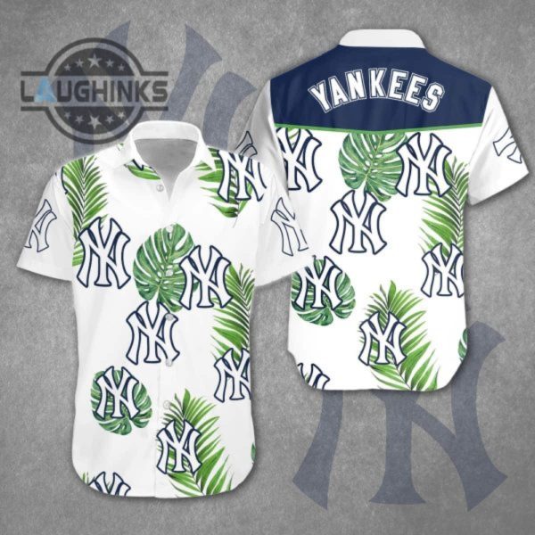 new york yankees hawaiian shirt palm trees pattern gift for beach trip ny yankees button up shirt and shorts mlb baseball aloha beach shirt laughinks 1