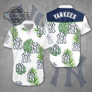 new york yankees hawaiian shirt palm trees pattern gift for beach trip ny yankees button up shirt and shorts mlb baseball aloha beach shirt laughinks 1 1