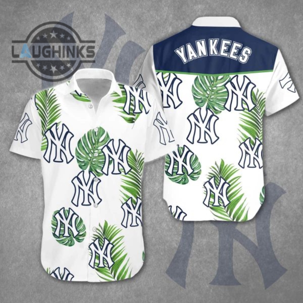 New York Yankees Hawaiian Shirt Palm Trees Pattern Gift For Beach Trip Ny Yankees Button Up Shirt And Shorts Mlb Baseball Aloha Beach Shirt