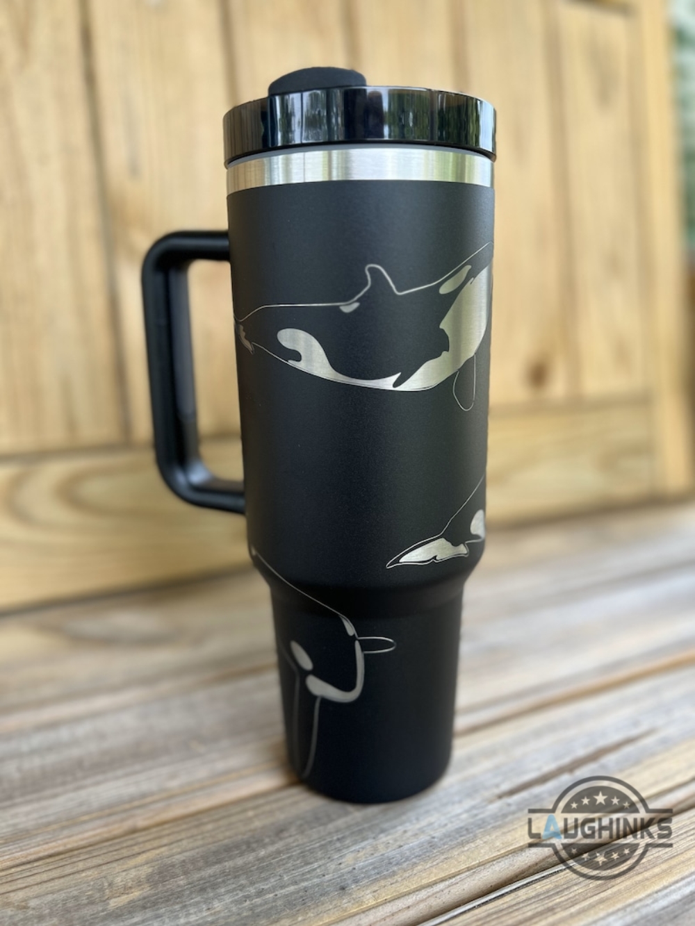 Orca Tumbler Orca Whales 40 Oz Insulated Tumbler With Handle Animal Laser Engraved Tumbler 40Oz Cup Birthday Gift For Him Her Orca Great White Shark Gift