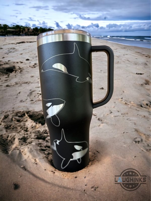 orca tumbler orca whales 40 oz insulated tumbler with handle animal laser engraved tumbler 40oz cup birthday gift for him her orca great white shark gift laughinks 2