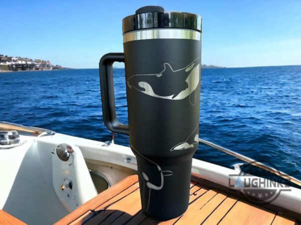 orca tumbler orca whales 40 oz insulated tumbler with handle animal laser engraved tumbler 40oz cup birthday gift for him her orca great white shark gift laughinks 3