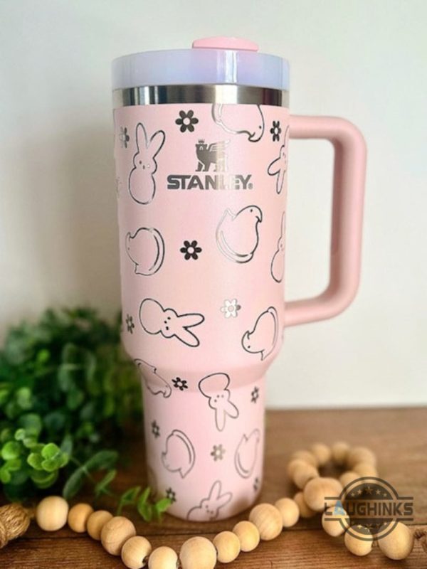 stanley easter tumbler dupe peeps 40oz laser engraved stainless steel cup bunnies chicks stanley tumblers with handle lid and straw easter gift laughinks 1