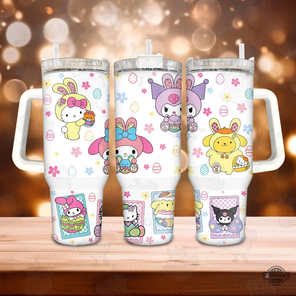 Easter Tumbler 40Oz Easter Coffee Cup 40 Oz Bunny Easter Travel Stainless Steel Tumbler Happy Easter Gift Sanrio Cartoon The Melody Kuromi Cute Cats Cups