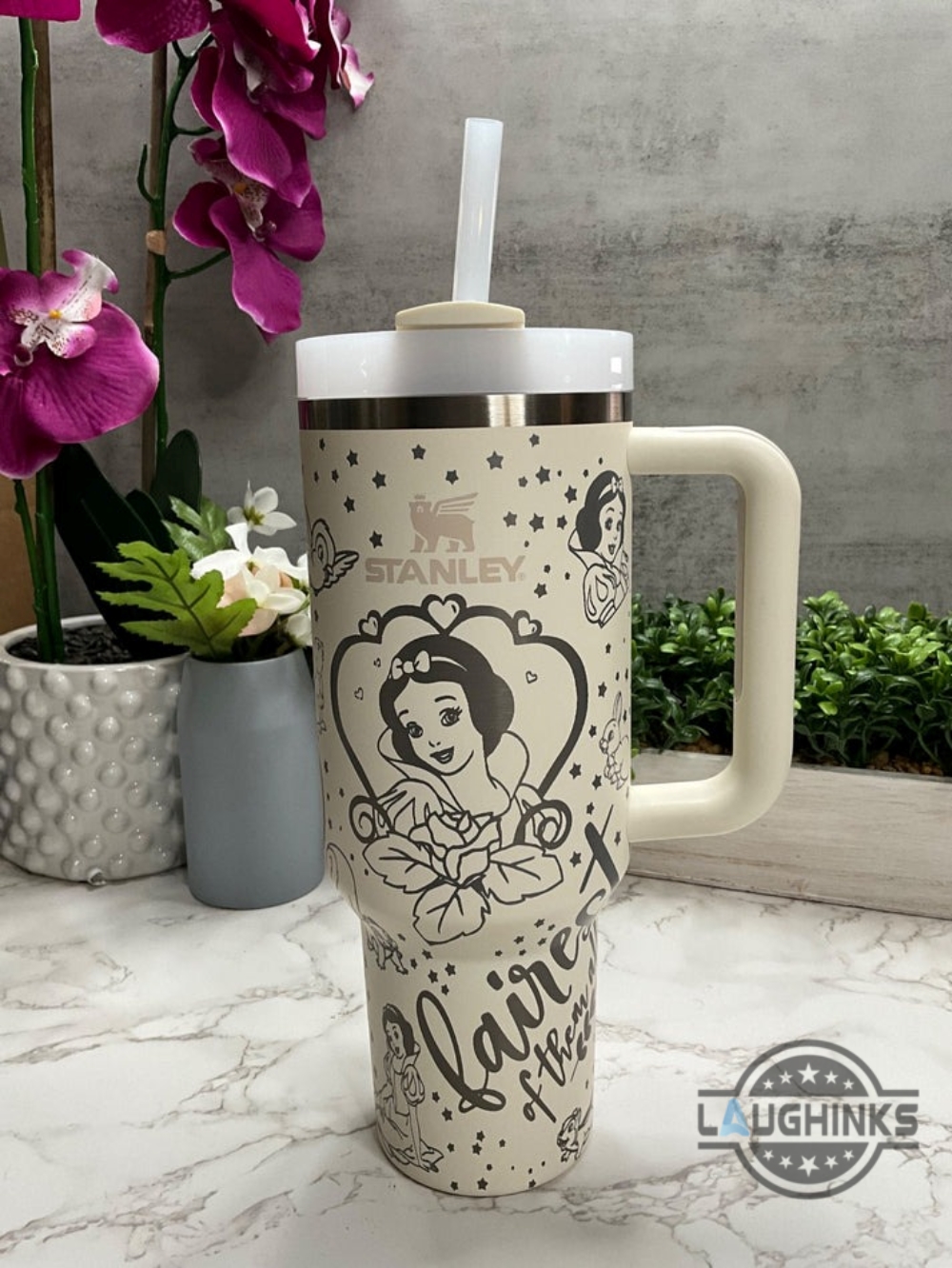 Snow White Cup 40 Oz Disney Princess Snow White Printed Stanley Tumbler Dupe 40Oz Hot Trend 2024 Tiktok Viral Stainless Steel Travel Cups With Handle