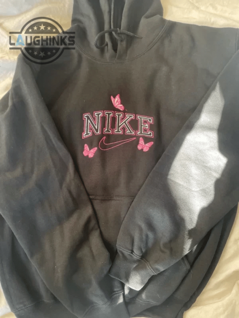 Custom Embroidered Nike Logo Butterfly Hoodie Crewneck Sweatshirt Embroidery Tshirt Sweatshirt Hoodie Gift