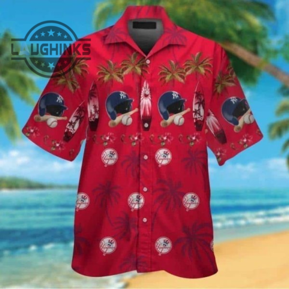 Mlb New York Yankees Hawaiian Shirt Baseball Pattern Beach Gift For Friend Ny Yankees Button Up Shirt And Shorts Mlb Baseball Aloha Beach Shirt
