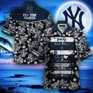 mlb new york yankees hawaiian shirt baseball gift for beach trip ny yankees button up shirt and shorts mlb baseball aloha beach shirt laughinks 1
