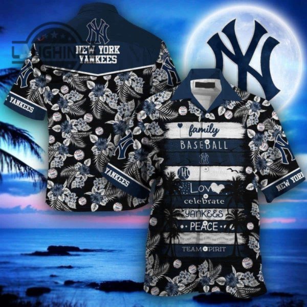 mlb new york yankees hawaiian shirt baseball gift for beach trip ny yankees button up shirt and shorts mlb baseball aloha beach shirt laughinks 1 1