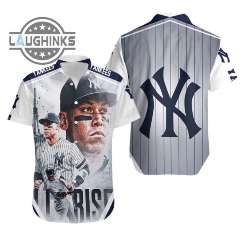 Mlb New York Yankees Hawaiian Shirt Aaron Judge All Rise Gift For Sport Fans Ny Yankees Button Up Shirt And Shorts Mlb Baseball Aloha Beach Shirt