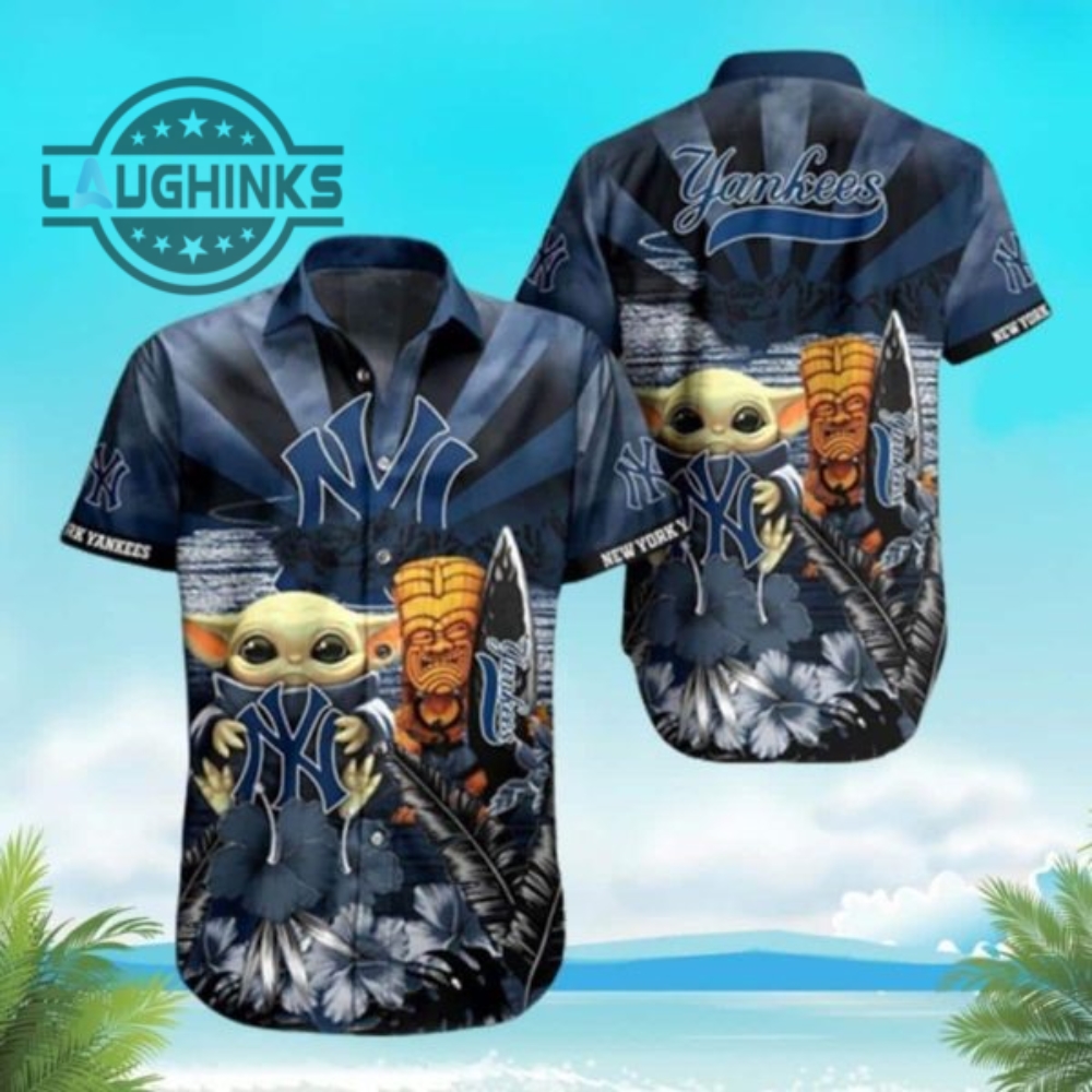 Baby Yoda Star Wars New York Yankees Hawaiian Shirt Beach Vacation Gift Ny Yankees Button Up Shirt And Shorts Mlb Baseball Aloha Beach Shirt