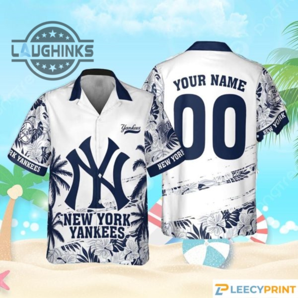 New York Yankess Mlb Flower Pattern Summer Hawaiian Shirt Personalized Yankees Hawaiian Shirt Ny Yankees Button Up Shirt And Shorts Mlb Baseball Aloha Beach Shirt